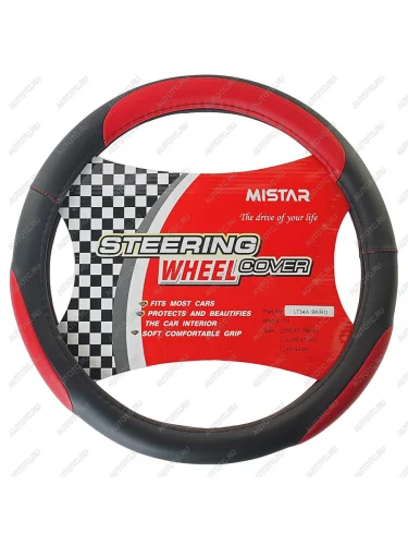 Оплетка руля (M) 37-39см черно-красная кожа MISTAR