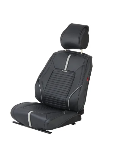 Накидка на сиденье 3D экокожа черная св.серая строчка (6 предм.) Sector Leather CARFASHION