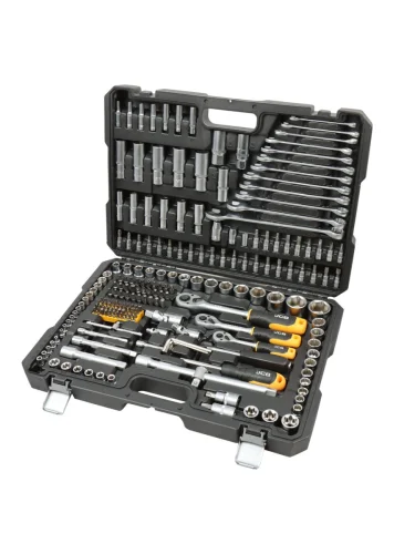 Набор инструментов 216 предметов слесарно-монтажный 14'', 12'', 38'' 6гр. 4-32мм в кейсе JCB