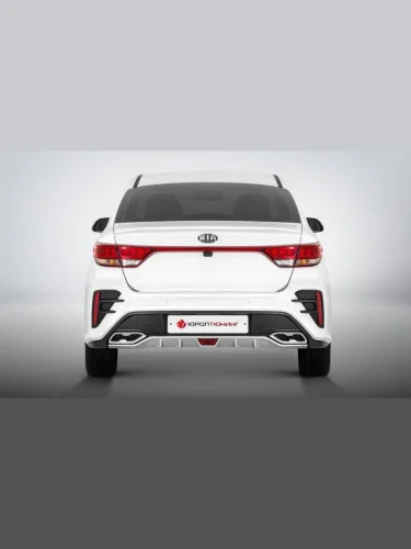 Бампер задний с имитацией двойного глушителя РОТОР (с отверстиями под  парктроник) KIA Rio  4 FB (2020-2022) рестайлинг седан