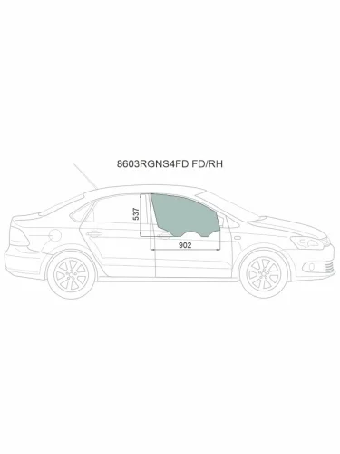 Стекло боковое опускное (Спереди Справа Цвет зеленый) Skoda Rapid 20-  Volkswagen Polo 09-20