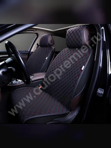 Накидка на сиденье алькантара стеганая черная крас.строчка (4 пр.) (2шт.) Alcantara Premium PREMIER