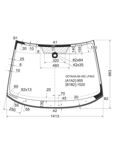 Стекло лобовое (Датчик дождя Молдинг От края стекла до датчика дождя 100мм) Skoda Octavia 08-13