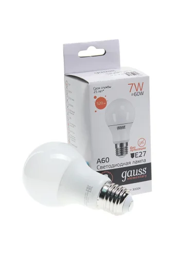 Лампа светодиодная E27 A60 7W(60W) 220V теплый GAUSS