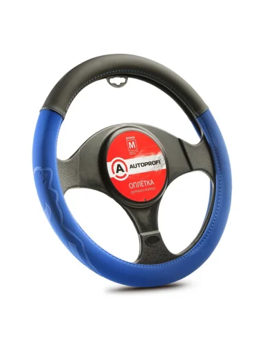 Оплетка руля (M) 37-39см черно-синяя софттач-нубук AUTOPROFI