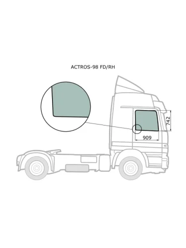 Стекло боковое опускное (Спереди Справа Цвет зеленый) Mercedes-Benz Actros 96-  Sisu 6x2 00-