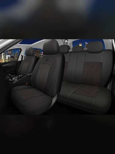 Авточехлы универсальные алькантара-полиэстер черно-красные (9 предм.) Silver PREMIER