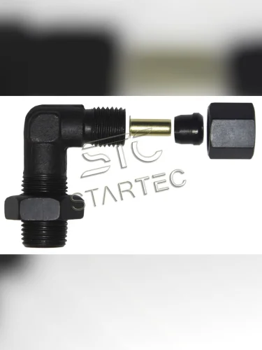 Соединитель трубки ПВХ,полиамид d=10х1.0мм (наружная резьба) М10х1.0 угольник разб.метал STARTEC