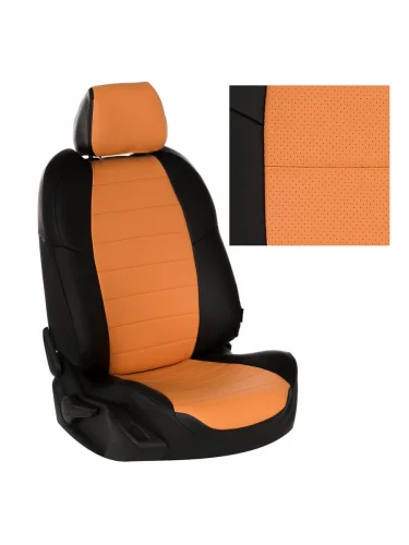 Комплект чехлов на сиденья Geely Coolray I (рестайлинг) с 23г.ЭкокожаЧерный + Оранжевый