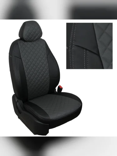 Комплект чехлов на сиденья Renault Duster I (4060) рестайлинг с 15-21г.  Nissan Terrano III с 17-22г.РомбЧерный + Темно-серый