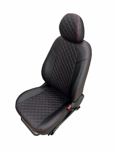 Комплект чехлов на сиденья Toyota Rav-4 (XA40) c 12-19г.РомбЧерный + Красная строчка