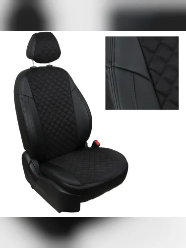 Комплект чехлов на сиденья Renault Fluence (4060) с 09-17г.  Megane III с 10-16г.Алькантара ромбЧерный + Черный