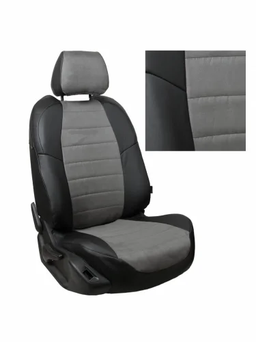 Комплект чехлов на сиденья Renault Logan II 4060  Sandero II (без подушек безопасности) c 14г.АлькантараЧерный + Серый
