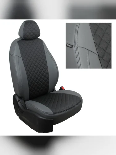 Комплект чехлов на сиденья Renault Logan II 4060  Sandero II (без подушек безопасности) c 14г.РомбСерый + Черный