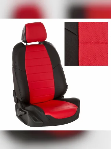 Комплект чехлов на сиденья Volkswagen Polo Sd (4060) с 10-20г.ЭкокожаЧерный + Красный