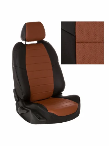 Комплект чехлов на сиденья Chevrolet Spark III с 10-16г. и с 20г. (рестайл.)ЭкокожаЧерный + Коричневый