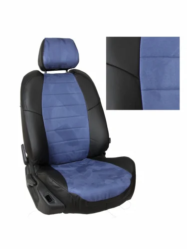 Комплект чехлов на сиденья Chevrolet Spark III с 10-16г. и с 20г. (рестайл.)АлькантараЧерный + Синий