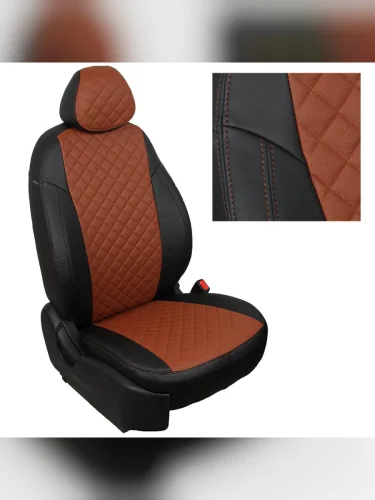 Комплект чехлов на сиденья Chevrolet Spark III с 10-16г. и с 20г. (рестайл.)РомбЧерный + Коричневый
