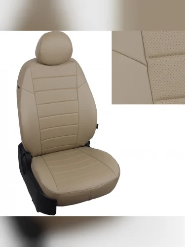 Комплект чехлов на сиденья Volkswagen Tiguan II comfortlinehighline (со столикамибез столиков) (пасс. спинка трансформер) c 17г.ЭкокожаТемно-бежевый + Темно-бежевый