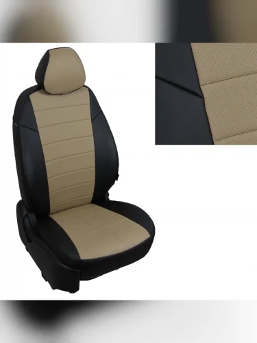 Комплект чехлов на сиденья SsangYong Actyon II с 10г.ЭкокожаЧерный + Темно-бежевый 