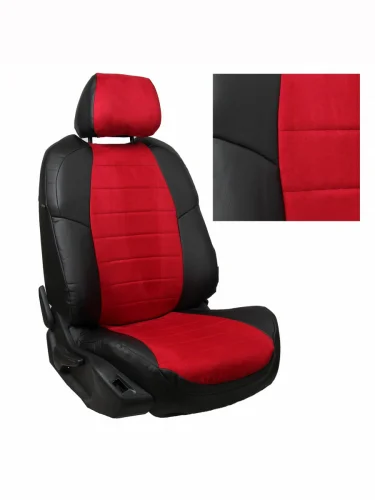 Комплект чехлов на сиденья SsangYong Actyon II с 10г.АлькантараЧерный + Красный