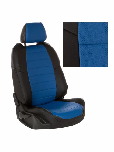 Комплект чехлов на сиденья Mitsubishi Outlander XL с 06-12г.  Peugeot 4007 с 07-12г.  Citroen C-Crosser с 07-13г.ЭкокожаЧерный + Синий