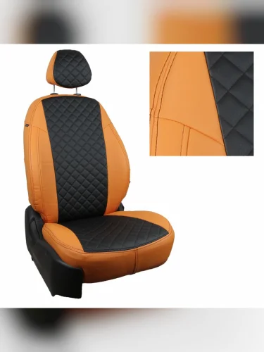 Комплект чехлов на сиденья Mitsubishi Outlander XL с 06-12г.  Peugeot 4007 с 07-12г.  Citroen C-Crosser с 07-13г.РомбОранжевый + Черный