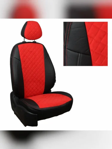 Комплект чехлов на сиденья Mitsubishi Outlander XL с 06-12г.  Peugeot 4007 с 07-12г.  Citroen C-Crosser с 07-13г.Алькантара ромбЧерный + Красный