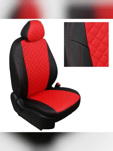 Комплект чехлов на сиденья Mitsubishi Outlander III с 12г.РомбЧерный + Красный