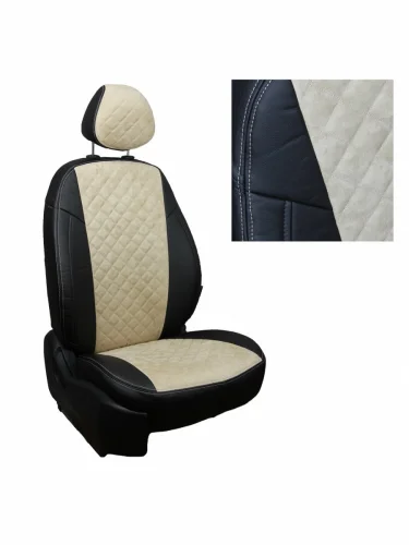 Комплект чехлов на сиденья Suzuki SX-4 I Hb (задн.сид 4060) с 06-14г.  Fiat Sedici c 05-14г.Алькантара ромбЧерный + Бежевый