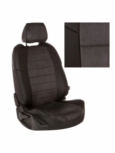 Комплект чехлов на сиденья Nissan Micra III (K12) 4060 с 03-11г.АлькантараЧерный + Темно-серый