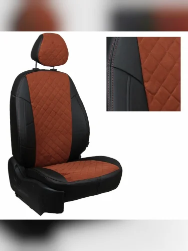 Комплект чехлов на сиденья Nissan Micra III (K12) 4060 с 03-11г.Алькантара ромбЧерный + Коричневый