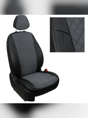 Комплект чехлов на сиденья Nissan Note с 05-14г.Алькантара ромбЧерный + Серый