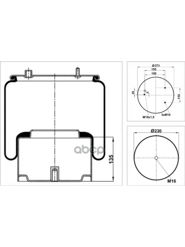 V8361c Пневморессора В Сборе Со Стаканом Металл Vector 836Mk1 Верх 3Шп M10отв VECTOR арт. V8361C