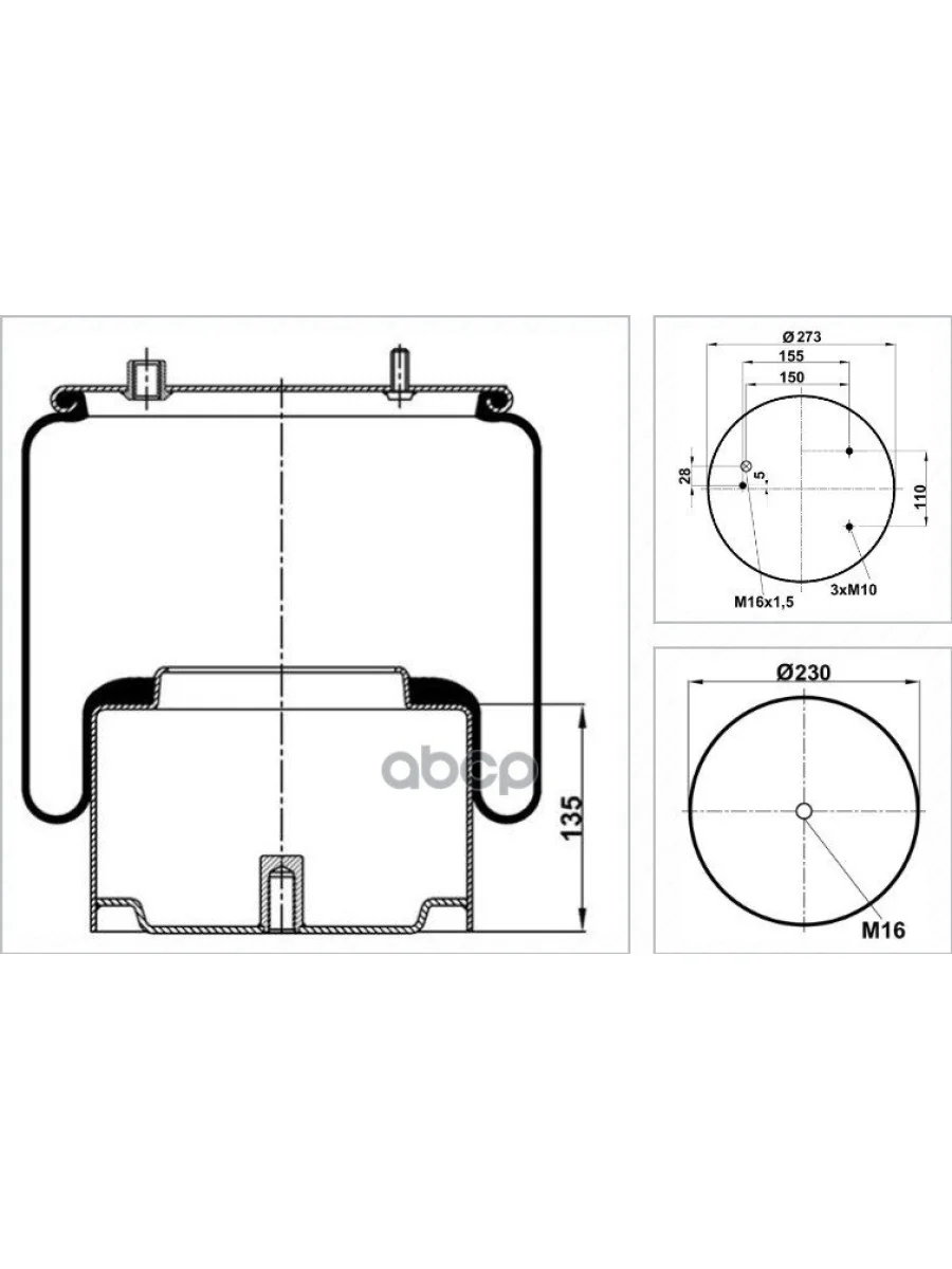 V8361c Пневморессора В Сборе Со Стаканом Металл Vector 836Mk1 Верх 3Шп M10отв VECTOR арт. V8361C  с доставкой в г. Пермь