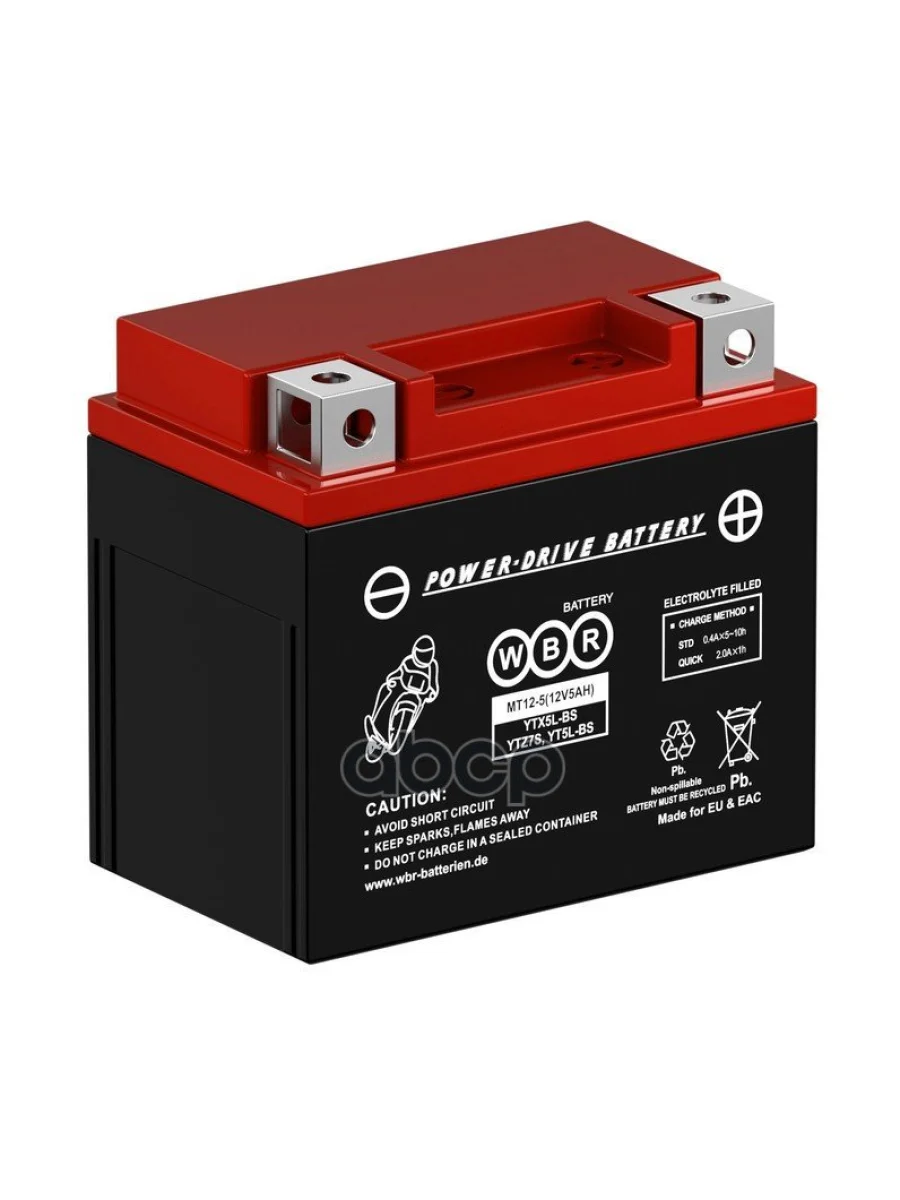 Аккумулятор  12V -  5 АЧ Wbr Mt (Ytx5l-Bs, Ytz7s, Yt5l-Bs) WBR арт. MT12-5  с доставкой в г. Пермь