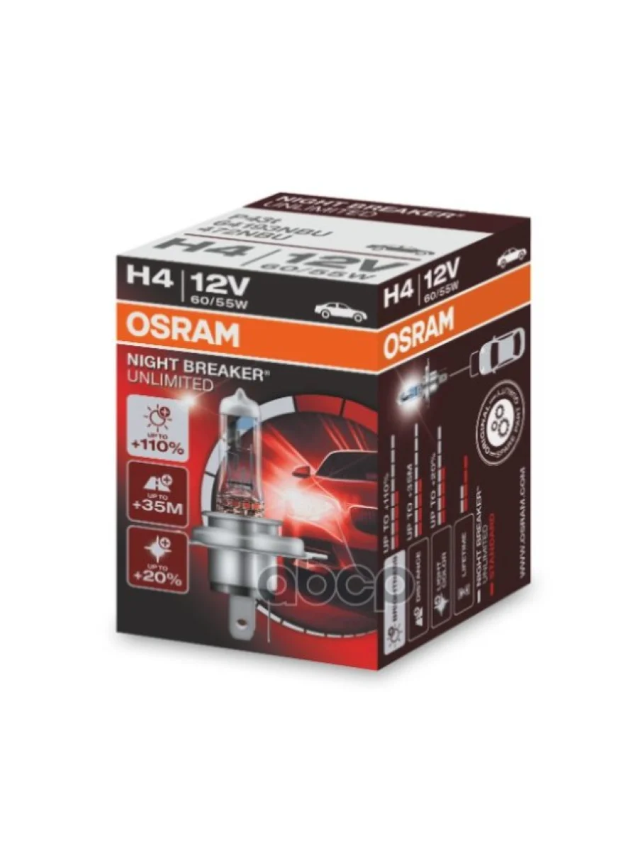 Лампа Галогеновая H4 12V  6055W Osram Night Breaker Unlimited+110% P43т-38 (64193Nbu*) Osram арт. 64193NBU*  в Керчи Республика Крым