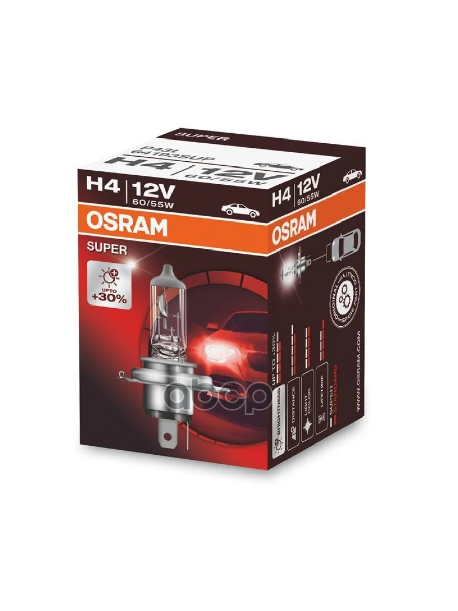 Лампа Галогеновая H4 12V  6055W Osram Super +30% P43т-38 (64193 Sup*) Osram арт. 64193 SUP*  в Керчи Республика Крым