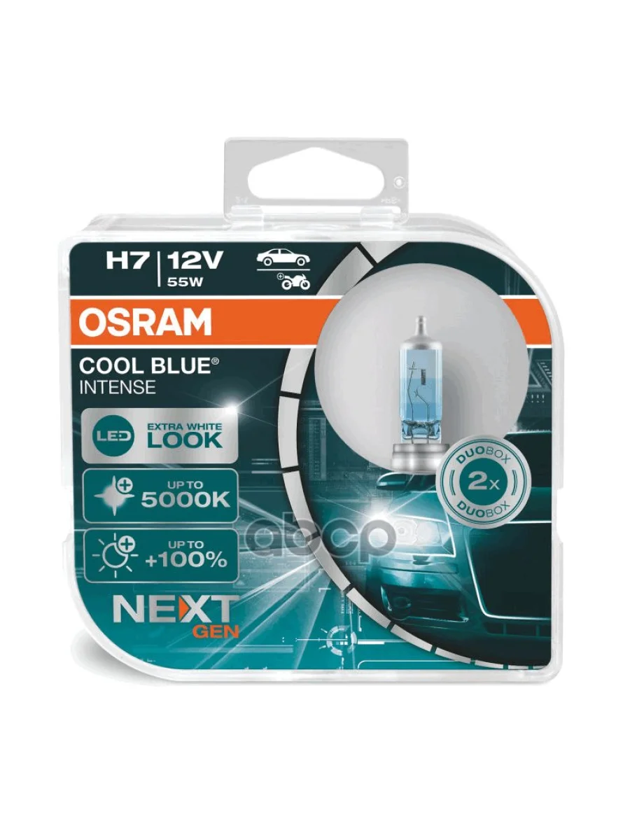 Лампа Галогеновая H7 12V  55W Osram Cool Blue Intense Next +100% 5000K Px26d (2 Шт.,К-Кт) (64210Cbn- Osram арт. 64210CBN-HCB*  в Керчи Республика Крым