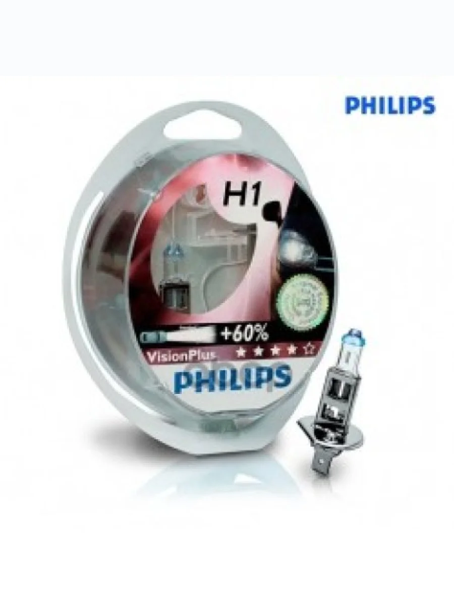 Лампа Галогеновая H1 12V  55W Philips Vision Plus +60%  P14.5s (2 Шт.) Philips арт. 12258 VP S2*  в Керчи Республика Крым