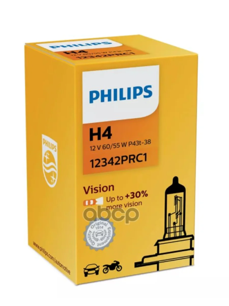 Лампа Галогеновая H4 12V  6055W Philips Vision + 30%  P43t Original (12342Prc1) Philips арт. 12342PRC1  в Керчи Республика Крым