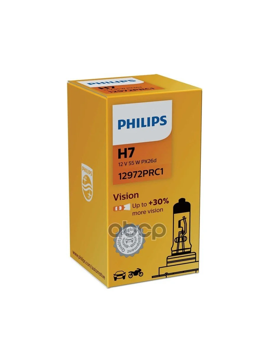 Лампа Галогеновая H7 12V  55W Philips Vision +30%  Pх26d (12972 Pr C1*) Philips арт. 12972PRC1*  в Керчи Республика Крым