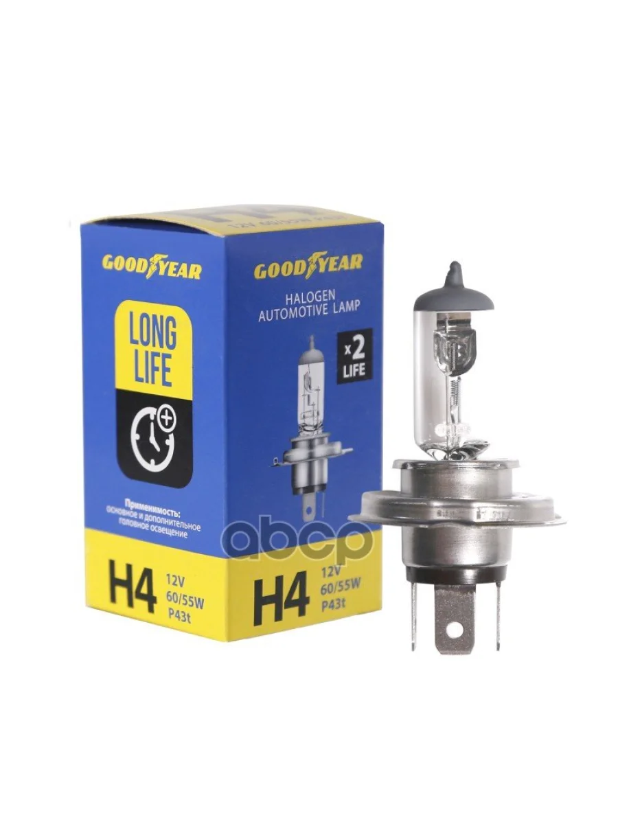 Лампа Галогеновая H4 12V  6055W Goodyear Long Life P43t (Gy014122) GOODYEAR арт. GY014122  в Керчи Республика Крым