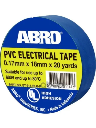Изолента Пвх (18Мм*18,3М) Abro Высокотемпературная Синяя (Et-914-Blu-R) ABRO арт. ET-914-BLU-R