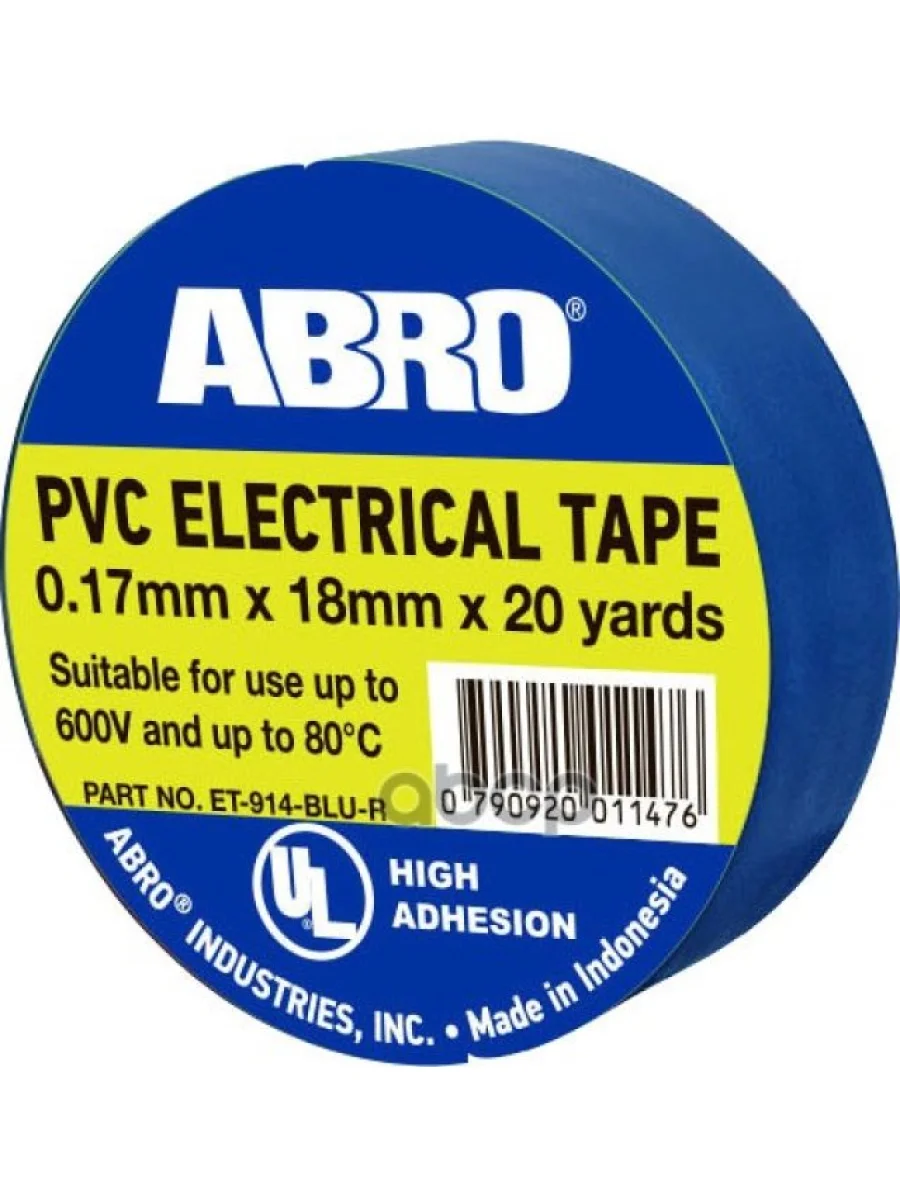 Изолента Пвх (18Мм*18,3М) Abro Высокотемпературная Синяя (Et-914-Blu-R) ABRO арт. ET-914-BLU-R  в Перми Пермском крае
