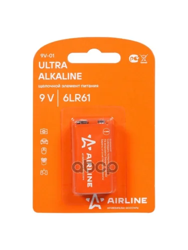 Батарейка Airline 6Lr61Крона 9V Щелочная (9V-01) AIRLINE арт. 9V-01
