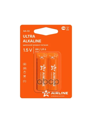 Батарейка Пальчиковая Airline Lr06 Щелочная Упак.2шт (Aa-02) AIRLINE арт. AA-02