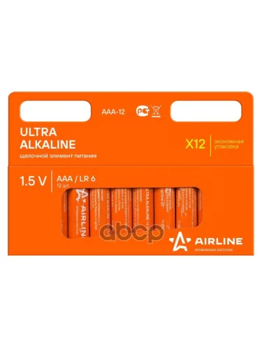 Батарейка Мизинчиковая Airline Lr03 Щелочная Упак.12шт AIRLINE арт. AAA-12