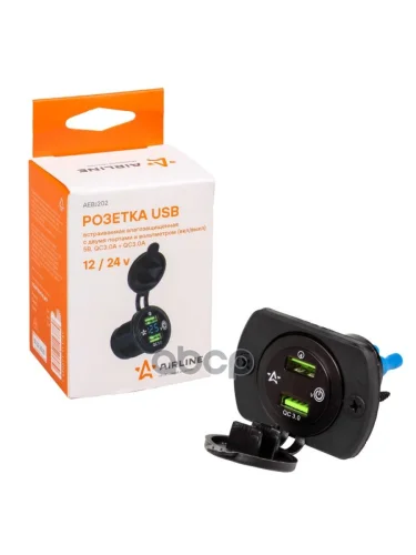 Розетка Встраиваемая Airline Влагозащищенная (2 Usb) С Вольтметром (Aebj202) AIRLINE арт. AEBJ202
