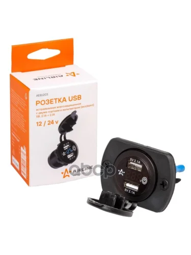Розетка Встраиваемая Airline Влагозащищенная (2 Usb) С Вольтметром, ВклВыкл (Aebj203) AIRLINE арт. AEBJ203